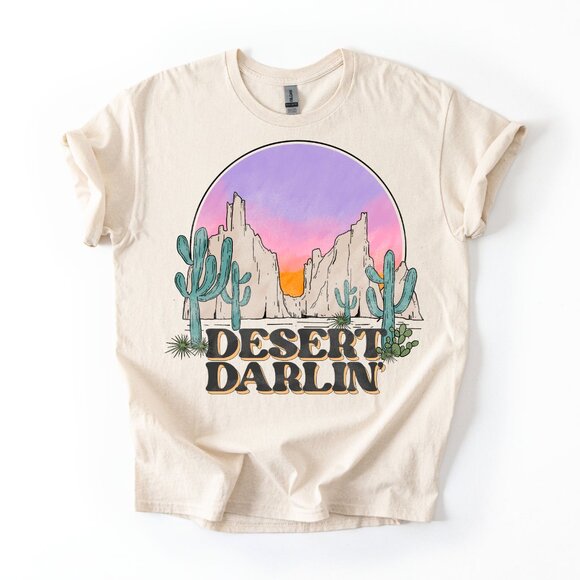 Desert Darlin' Graphic Tee | Women's Western Boho Cactus Sunset Retro T-Shirt - Picture 2 of 4